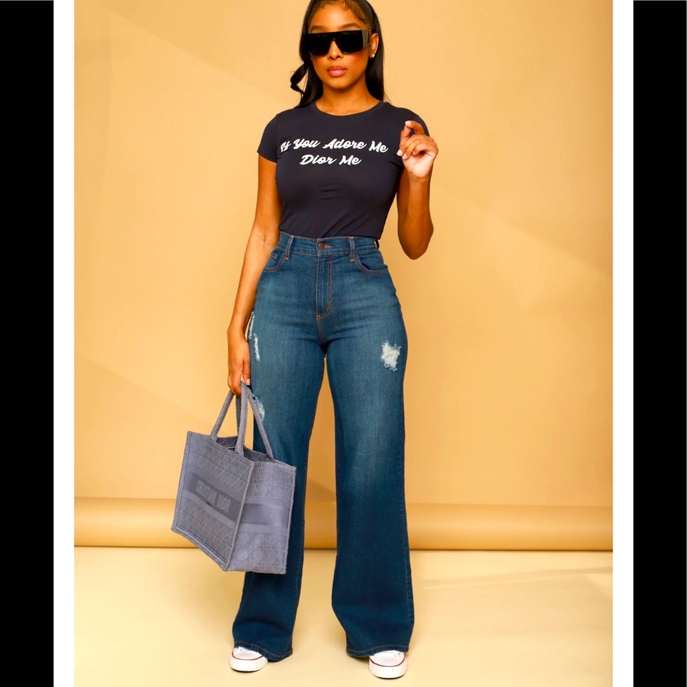 Swankaposh high waisted wide leg jeans.